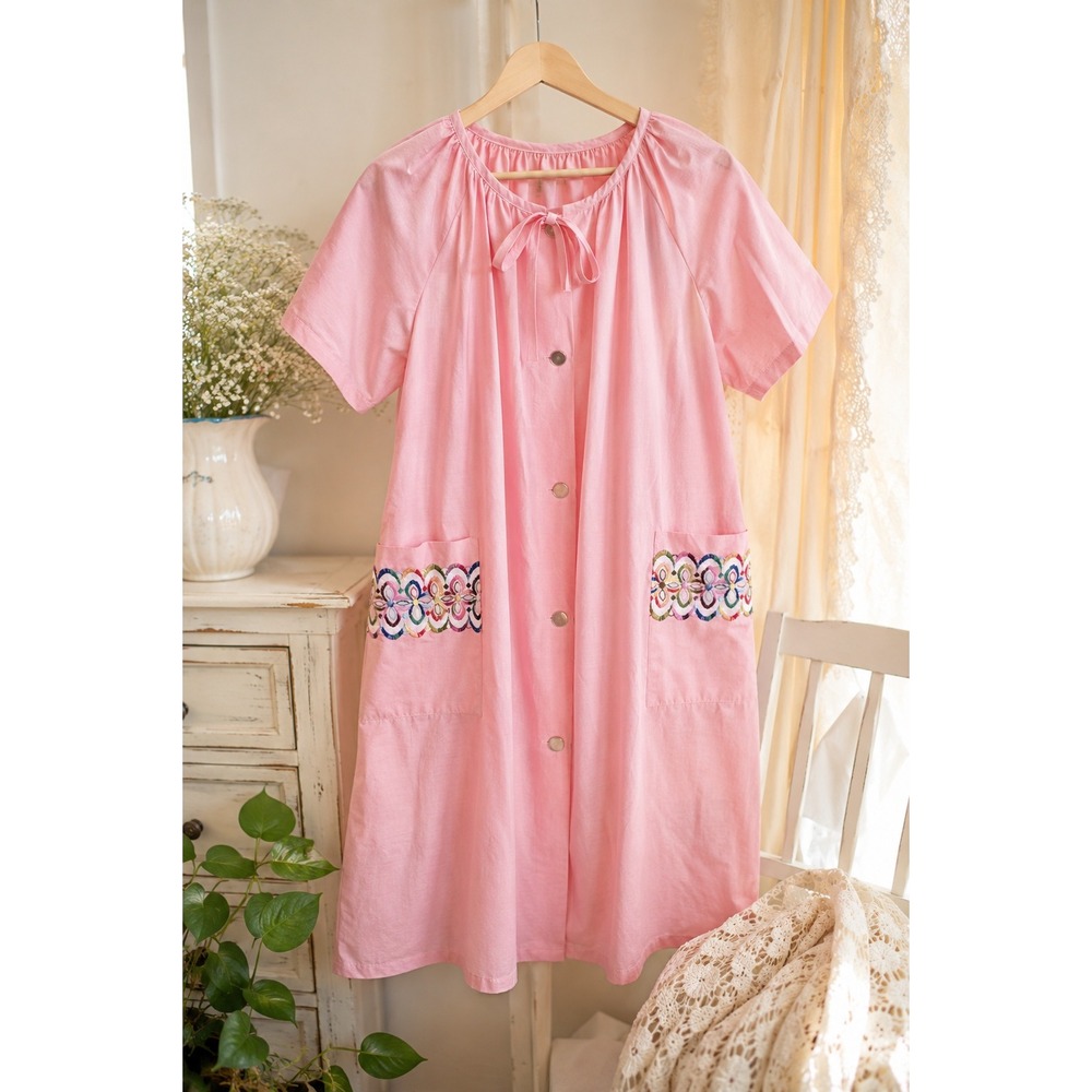 Handmade Cottagecore House Dress Lace Pocket Trim Nap Dress Prairie Lounge M/L